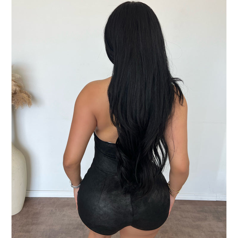 Elena Suede Halter Romper (Black)
