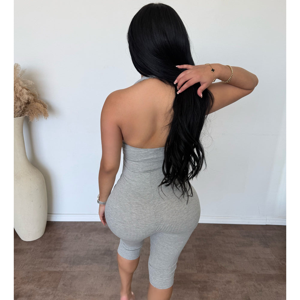 Serena Halter Neck Snatched Jumpsuit (H Grey)