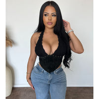 Tarisa Halter Lace Suede Top (Black)