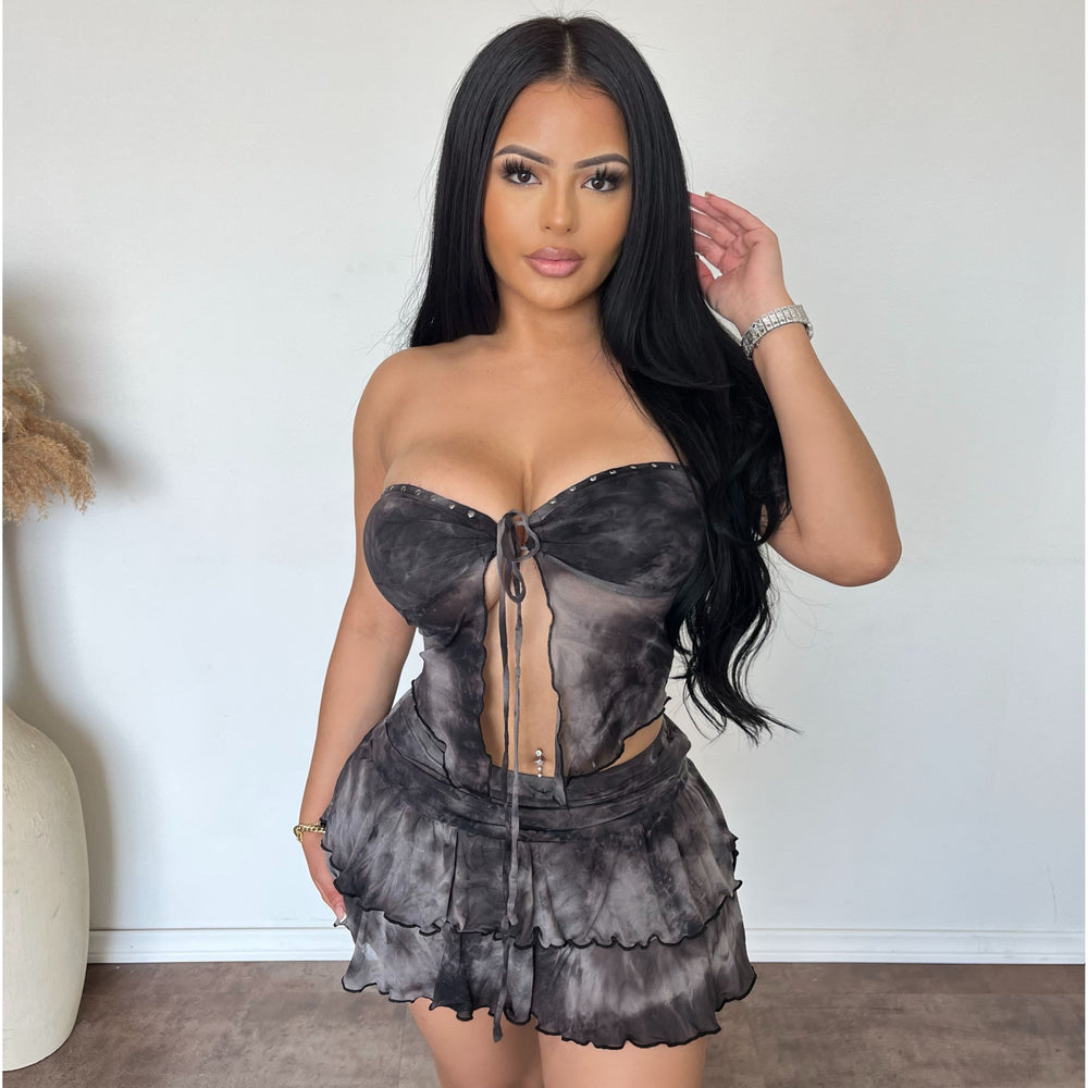 Velma Tie Tube Top & Mini Skirt Set (Black)