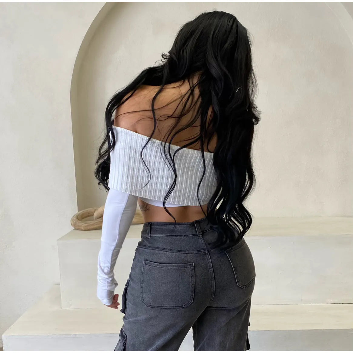 Luah Knit Crop Top (White)