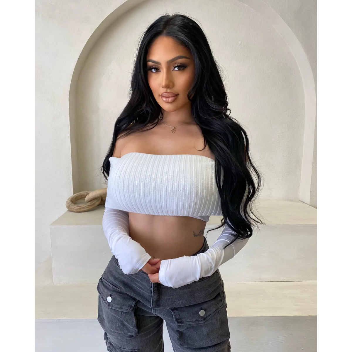 Luah Knit Crop Top (White)