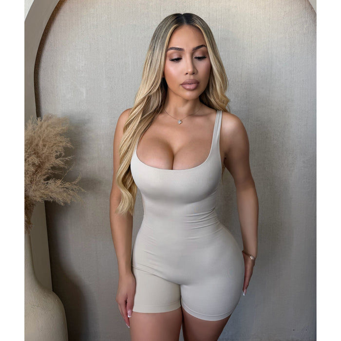 Daniella Deep Neck Tank Romper (Bone)