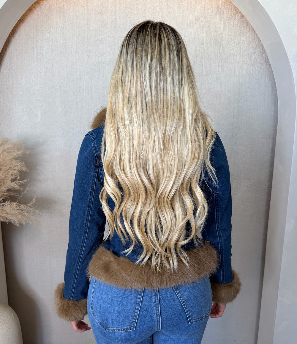 Ashley Denim Fur Trim Jacket (Denim)