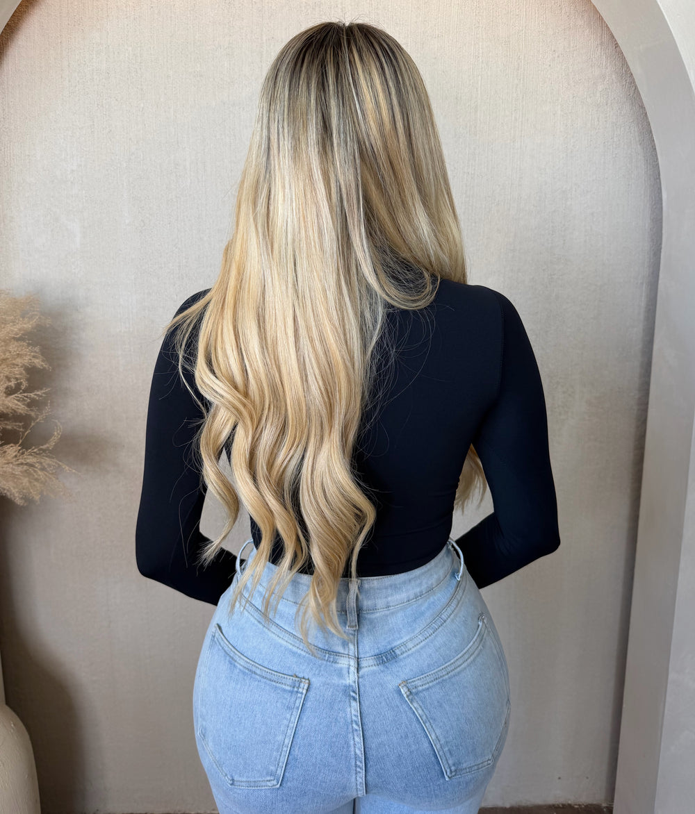 Ela Mock Neck Long Sleeve Bodysuit (Black)