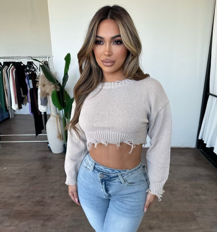 Melly Crop Sweater (Taupe)