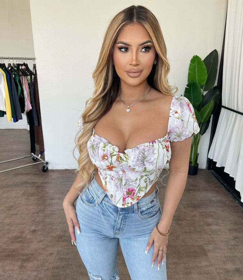 Hailey Floral Top(Ivory)