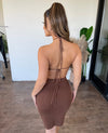 Shelly Halter Ribbed Dress(Brown)