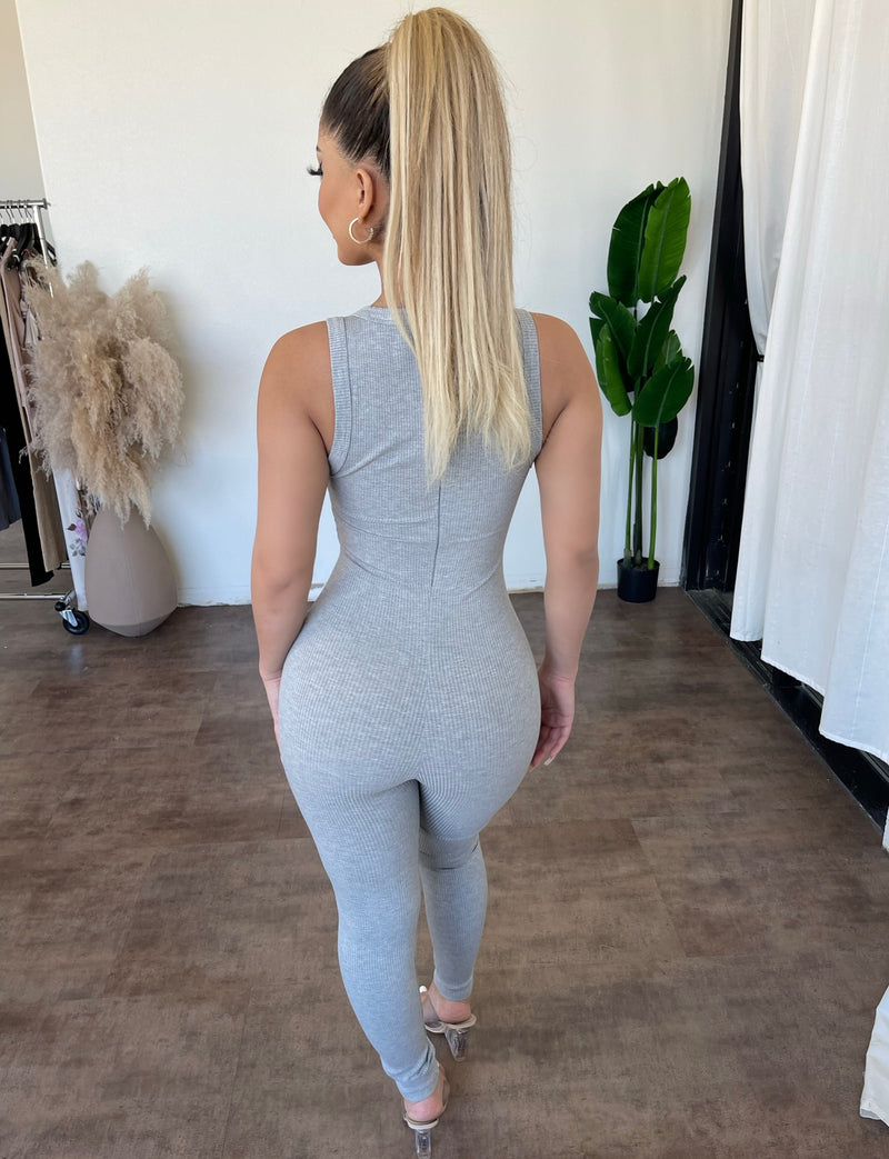 Sonia Ribbed Jumpsuit(Heather Grey)