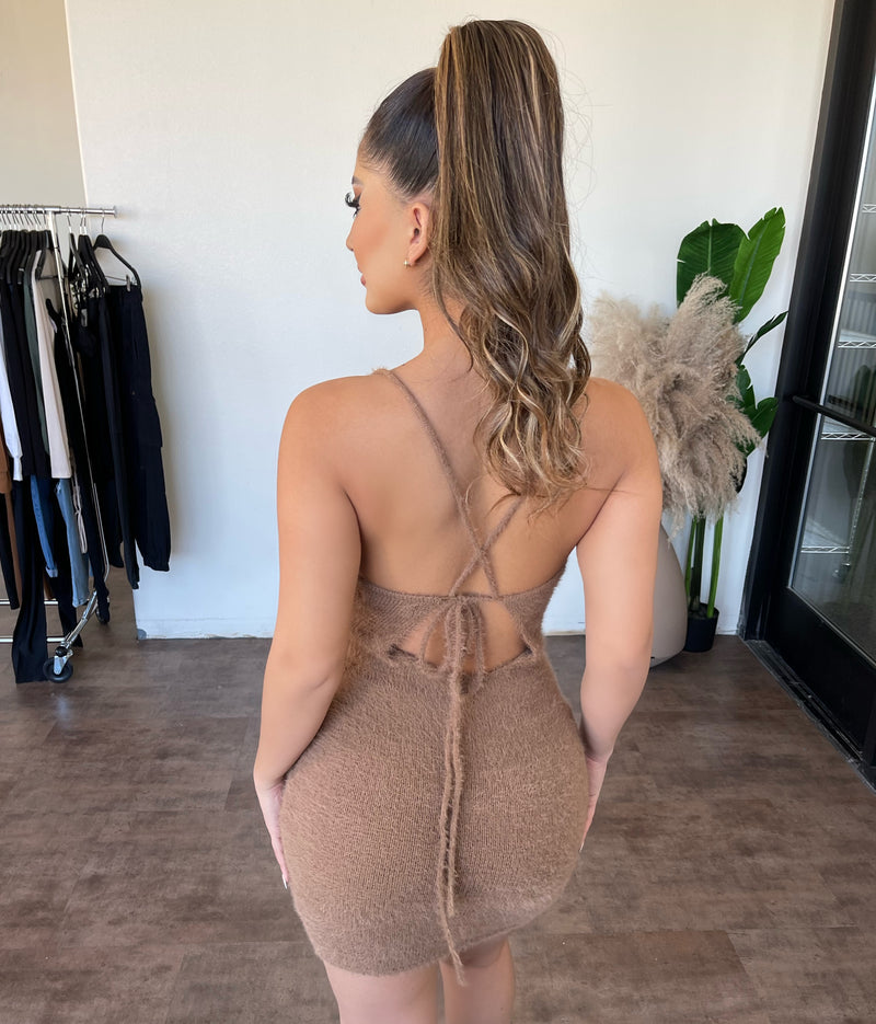 Marina Cami Fuzzy Knit Dress(Brown)