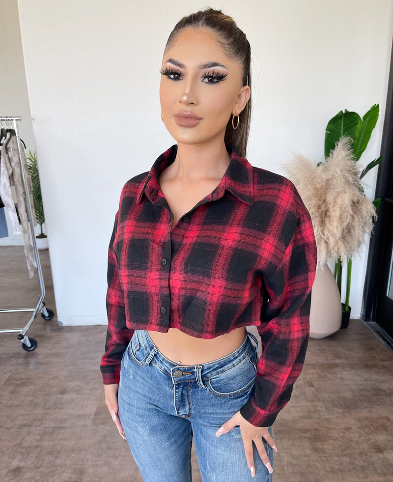 Maggy Cropped Flannel(Red/Black)
