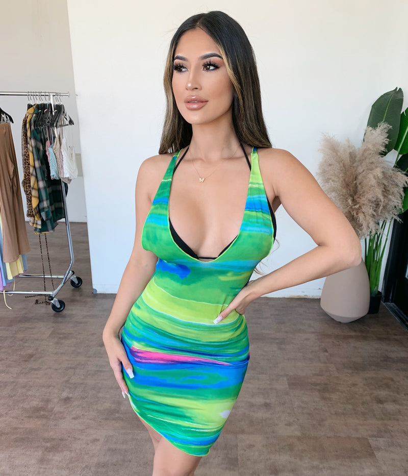 Nisha Bikini Cover Up Dress(Multi Green)