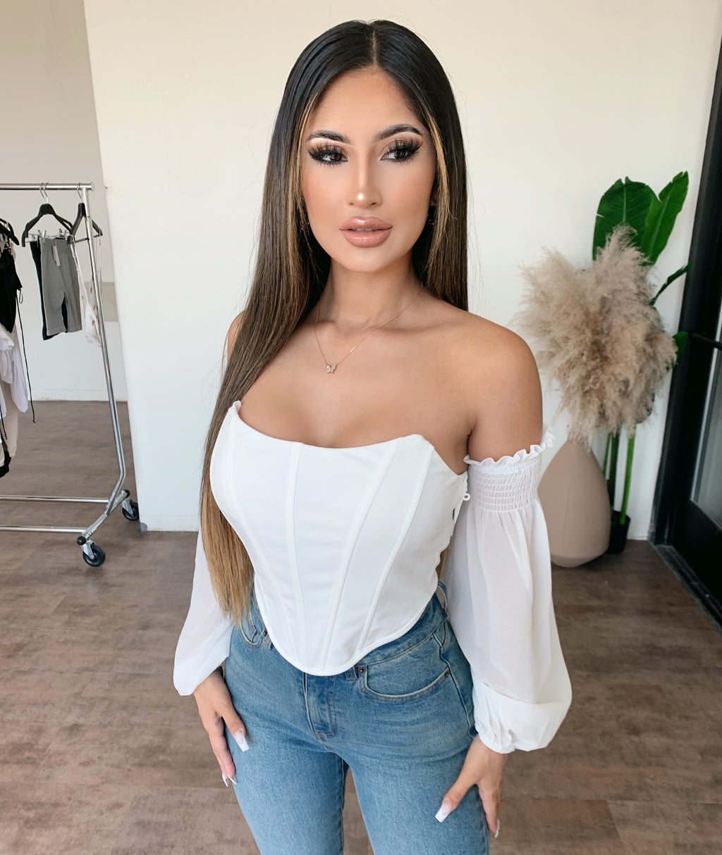 Brittany Off Shoulder Corset Top (White)