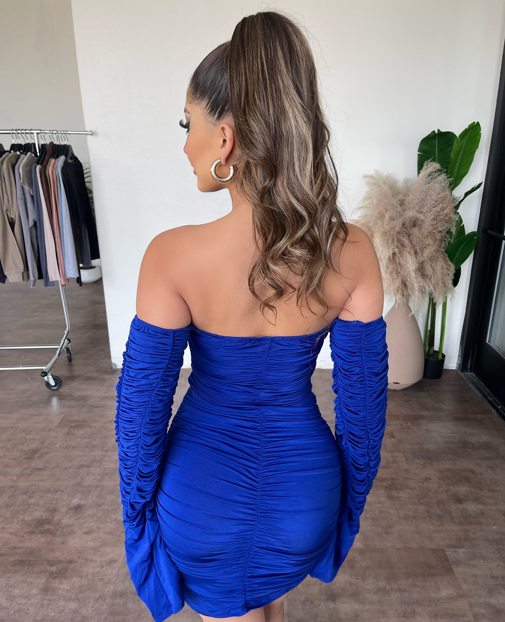 Chrissy Off Shoulder Dress(Royal Blue)