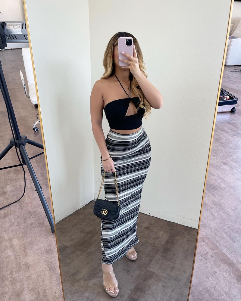 Sara Striped Maxi Skirt(Black/White)