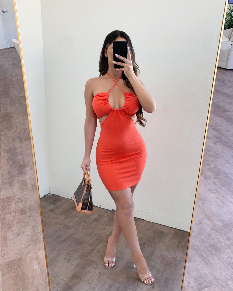 Shelby Halter Dress(Orange)